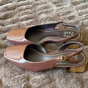 Naturalizer Brown Patent Slingback Heels with gold heel